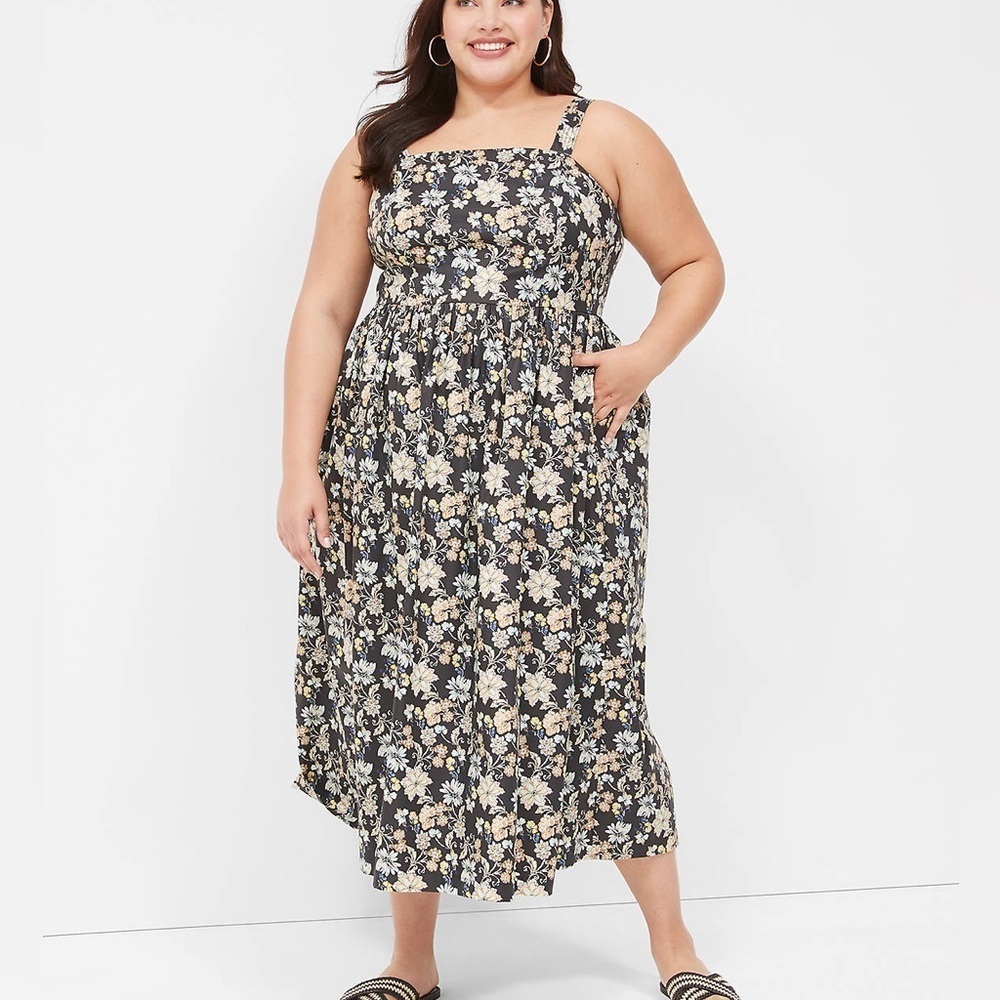 Lane Bryant floral Smocked-Back Pleated Midi Dress Size 18